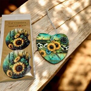Sunflower Car Coasters and Air Freshener Set